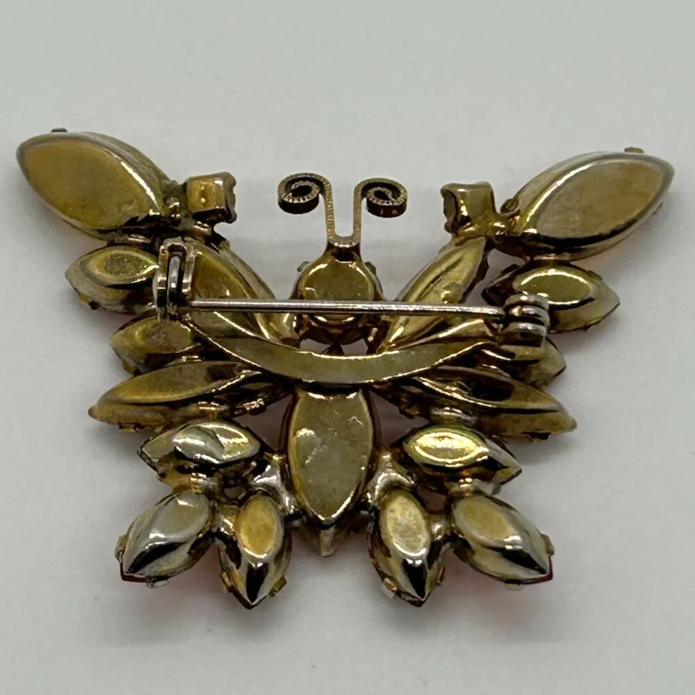 Vintage Juliana Butterfly Brooch Orange Amber Rhinestone DeLizza & Elster #1795 - Picture 9 of 16